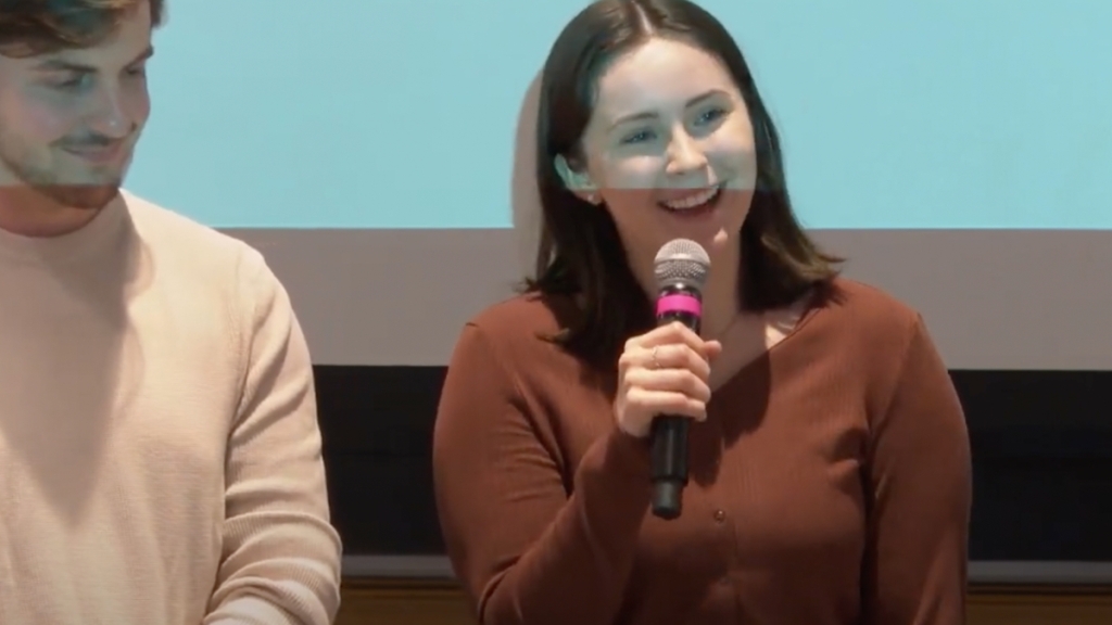 Students at microphone